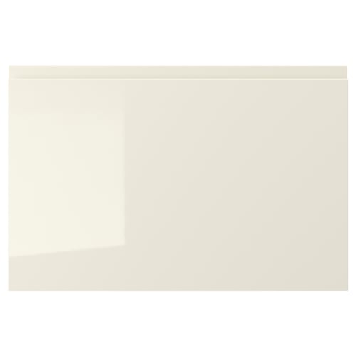 VOXTORP: high-gloss white kitchen cabinet with sleek handles, fiberboard front, smooth design.