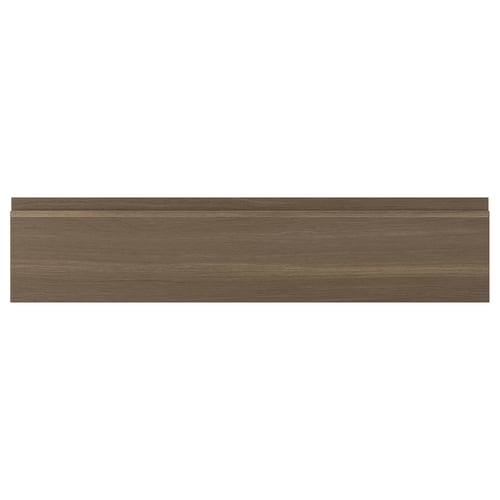 VOXTORP dark walnut finish drawer front, sleek handle-less design.