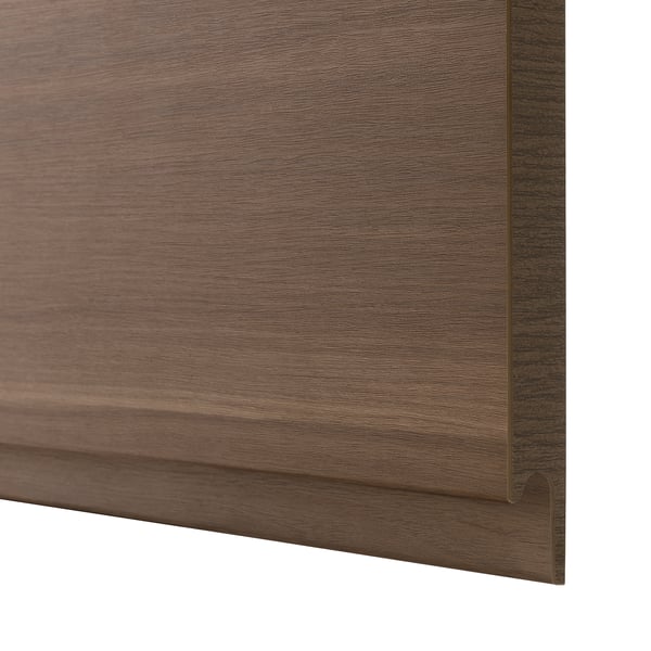 Close-up of smooth, dark walnut-finished drawer with integrated handle, showcasing fine wood texture and sleek design.