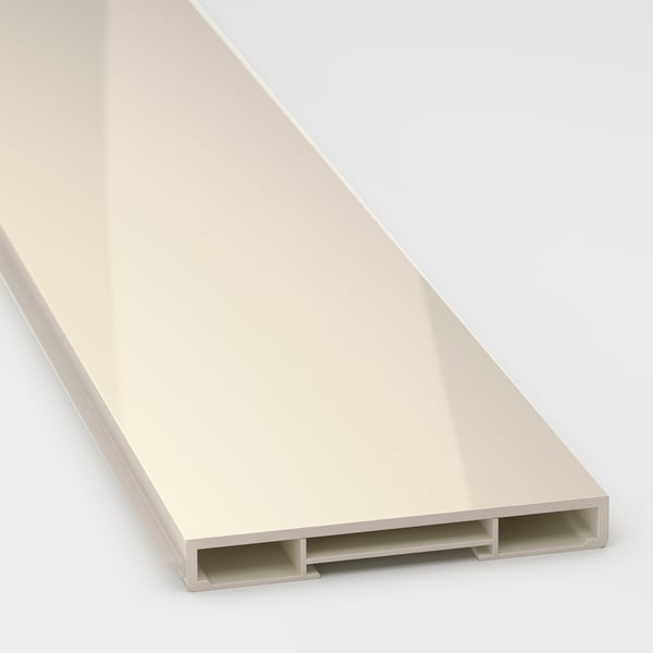 Sleek beige gloss cabinet front with smooth, stain-resistant surface and seamless handle design.