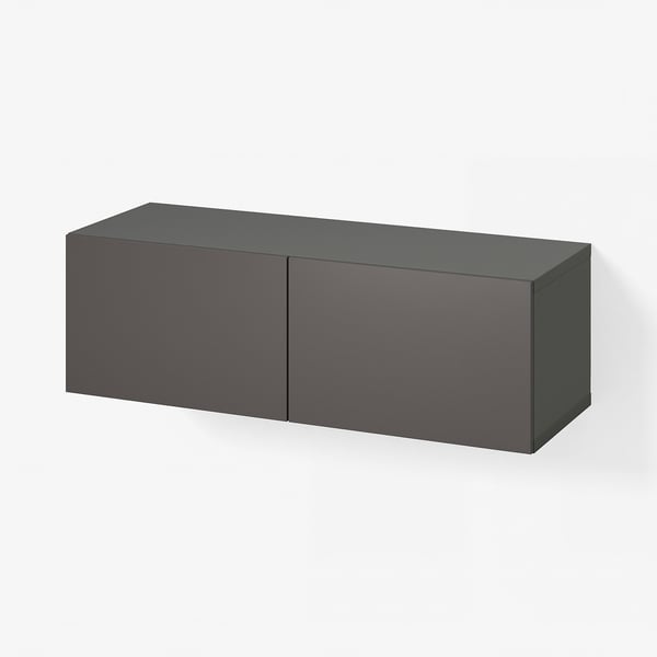 BESTÅ ベストー シェルフユニット 扉付, ダークグレー/ラップヴィーケン ダークグレー, 120x42x38 cm