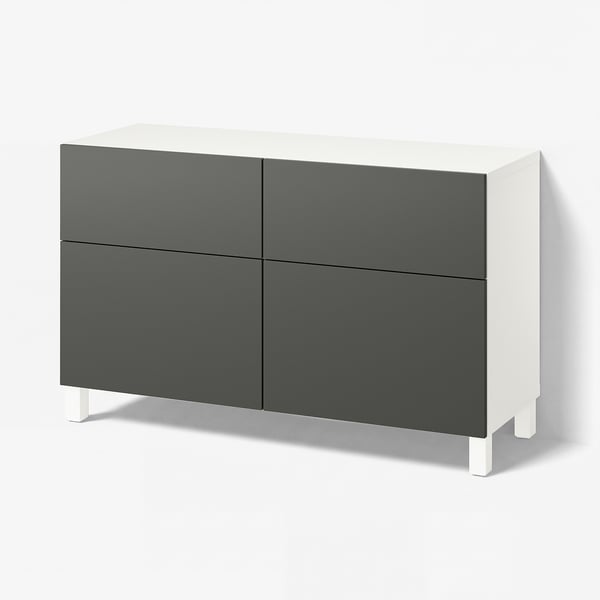 BESTÅ ベストー 収納コンビネーション 扉/引き出し付き, ホワイト/ラップヴィーケン/ストゥッバルプ ダークグレー, 120x42x74 cm