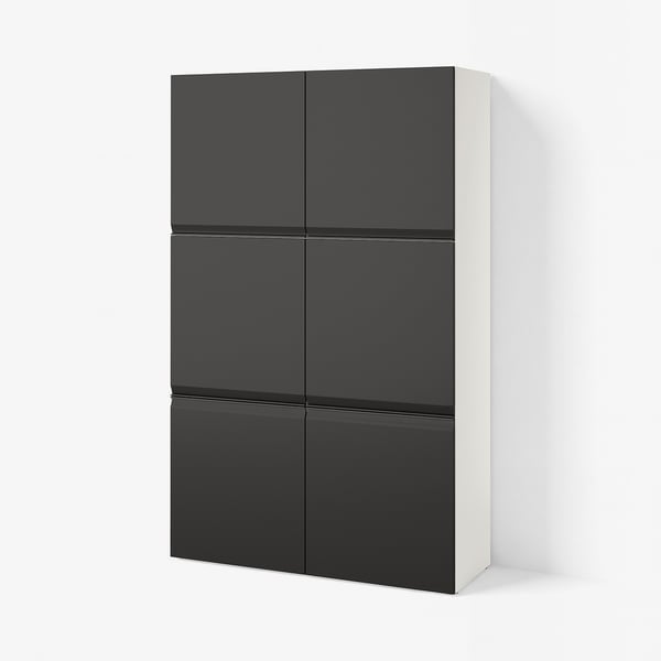 BESTÅ ベストー 収納コンビネーション 扉付, ホワイト ハッマルスメド/チャコール, 120x42x193 cm