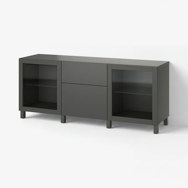 BESTÅ ベストー 収納コンビネーション 引き出し付, ダークグレー ラップヴィーケン/シンドヴィーク/ストゥッバルプ ダークグレー, 180x42x74 cm