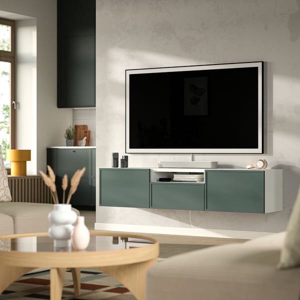 BESTÅ ベストー テレビ台, ホワイト/クルークマカーレ ダークグレーグリーン, 180x42x39 cm