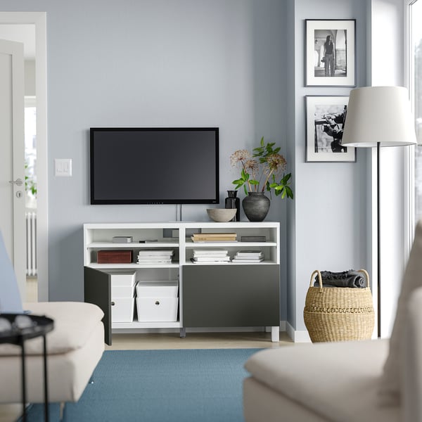 BESTÅ ベストー テレビ台 扉付き, ホワイト/ラップヴィーケン/ストゥッバルプ ダークグレー, 120x42x74 cm