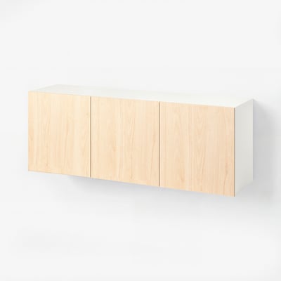 BESTÅ ベストー 壁取り付け式キャビネットコンビネーション, ホワイト/フェーンリク アッシュ, 180x42x64 cm