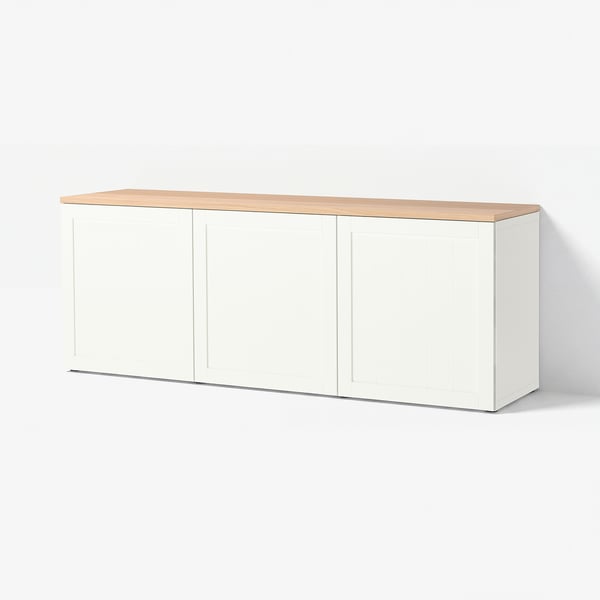 BESTÅ ベストー 壁取り付け式キャビネットコンビネーション, ホワイト/ピープマカレ ホワイト, 180x42x66 cm