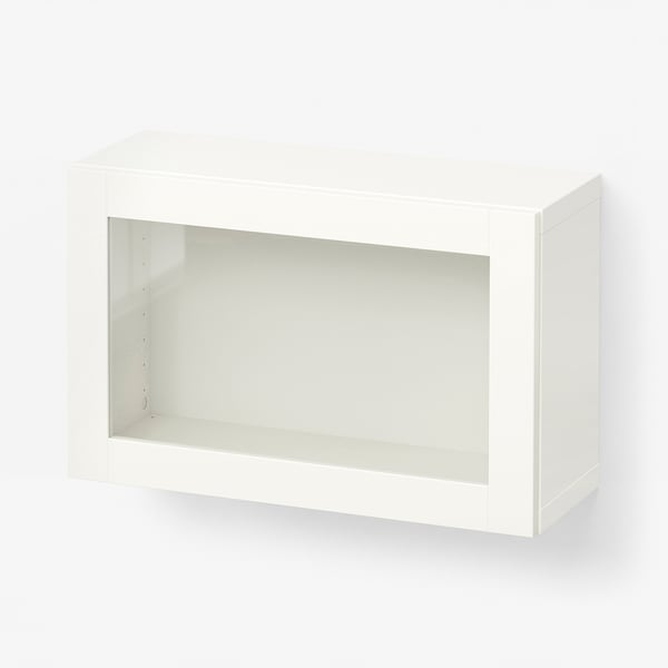BESTÅ ベストー 壁取り付け式キャビネットコンビネーション, ホワイト/シンドヴィーク ホワイトクリアガラス, 60x22x38 cm