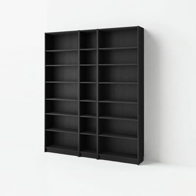 BILLY ビリー 本棚コンビネーション 追加ユニット付き, ブラック オーク調, 200x28x237 cm