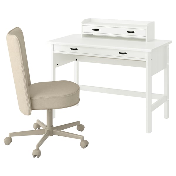 BRYTNING ブリートニング デスク&チェア, ホワイト/ベージュ, 110x53 cm