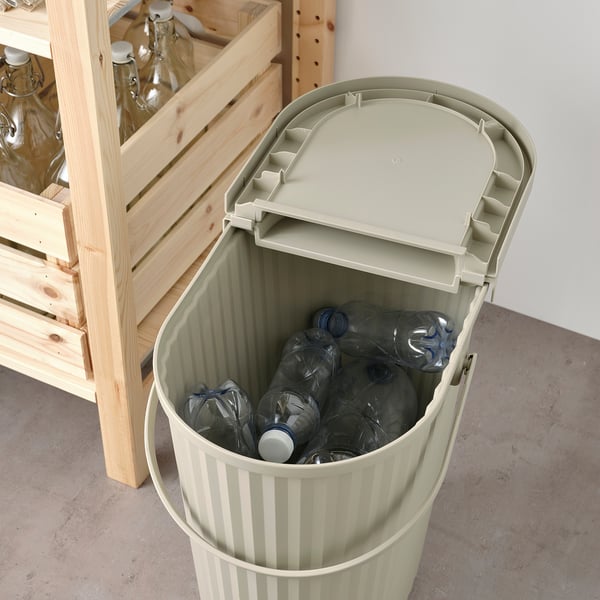 DAMMÄNG ダンメング ふた付きゴミ箱, グレーベージュ, 26 l