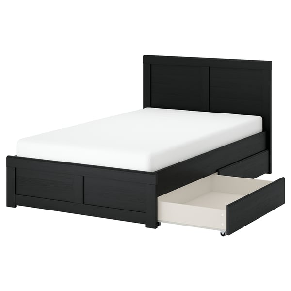 FÅGELFJÄLLET フォーゲルフィェレット ベッドフレーム 収納ボックス2個付き, ブラック オーク調, 120x200 cm