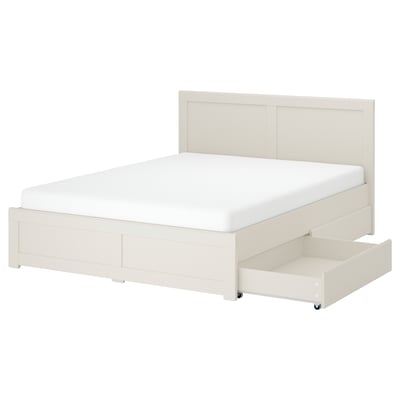 FÅGELFJÄLLET フォーゲルフィェレット ベッドフレーム 収納ボックス4個付き, オフホワイト/ロンセット, 140x200 cm