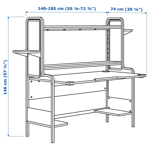 FREDDE フレッデ ゲーミングデスク, ブラック, 140/185x74x146 cm