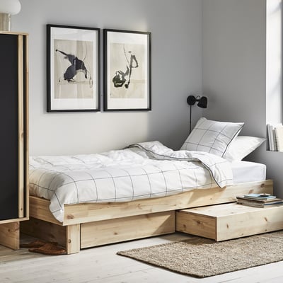 GLAMBERGET グラムベルゲット ベッド下収納ボックス2個、トレイ2個, パイン材