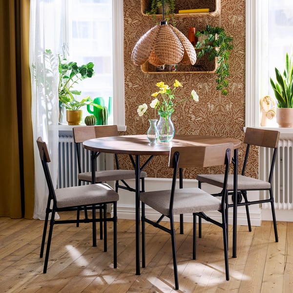 GRÖTÅN グロートーン / GRÖTÅN グロートーン テーブル＆チェア4脚, パイン材 ブラウンステイン/ティッブレビ ダークベージュ, 105 cm