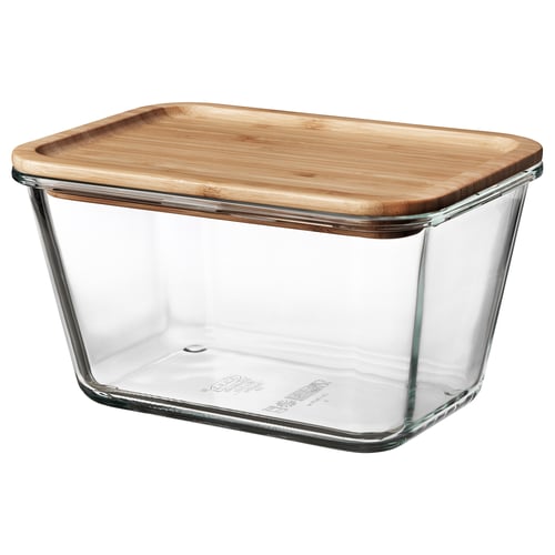 IKEA 365+ 保存容器 ふた付き, 長方形 ガラス/竹, 1.8 l
