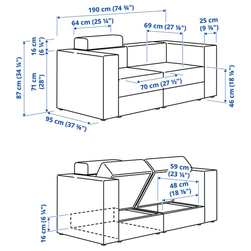 JÄTTEBO イェッテボ 2人掛けモジュールソファ, ヘッドレスト付き/サムサーラ ダークブラウン