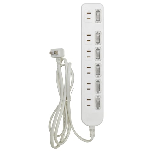 KOPPLA コップラ 電源タップ 6個口 スイッチ6個付き, アース無 ホワイト, 1.5 m