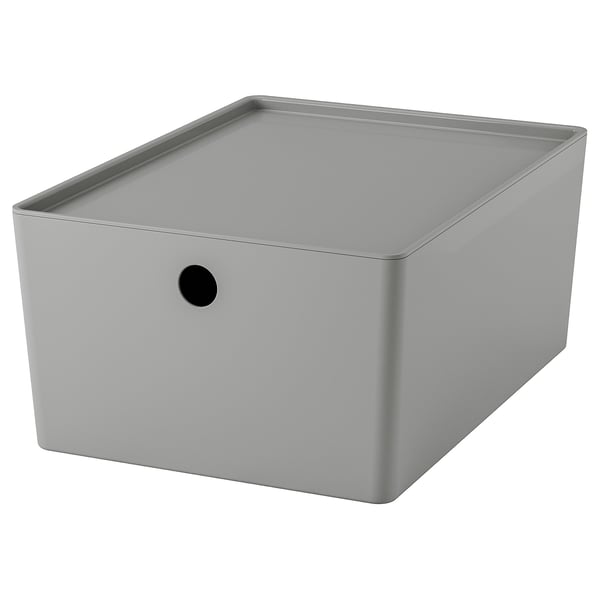 KUGGIS クッギス ふた付きボックス, ライトグレー, 26x35x15 cm