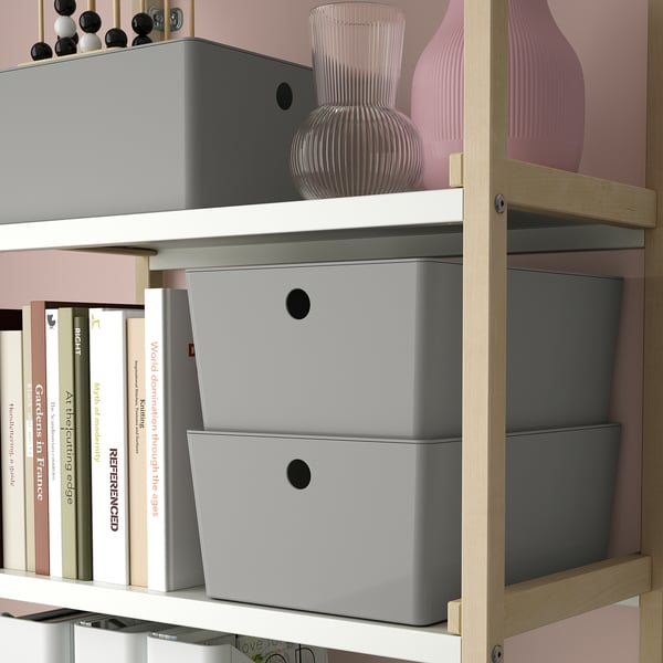 KUGGIS クッギス ふた付きボックス, ライトグレー, 26x35x15 cm