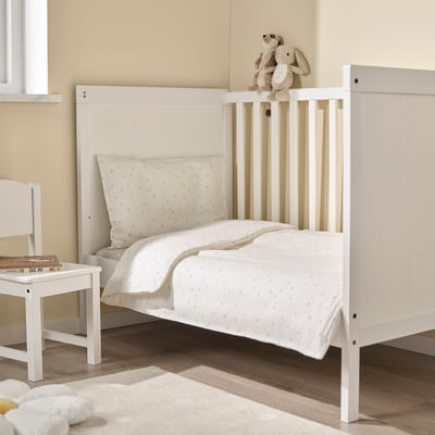 LEN レーン 掛け布団カバー&枕カバー1枚 ベビーベッド用, ホワイト ベージュ/水玉模様, 110x125/35x55 cm