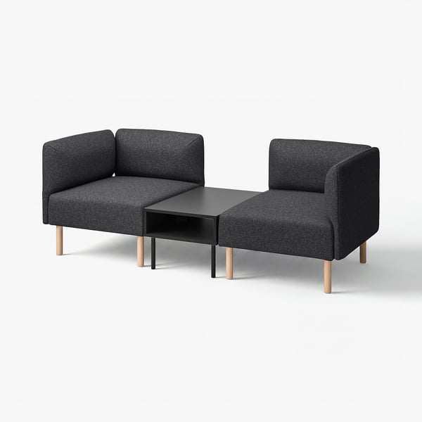 LILLEHEM リレヘム 2人掛けモジュールソファ サイドテーブル付き, グンナレド ダークグレー/木製