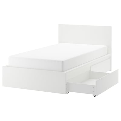 MALM マルム ベッドフレーム 収納ボックス2個付き, ホワイト/ルーローイ, 120x200 cm