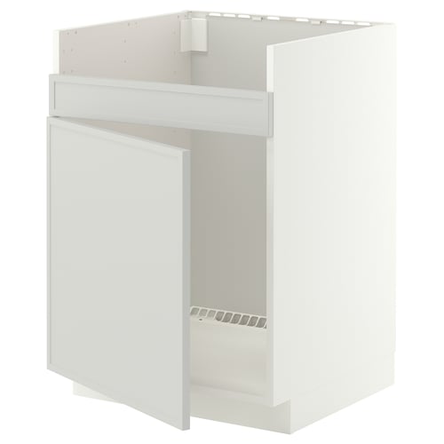 METOD メトード ベースキャビネット HAVSEN/ハーヴセン シングルボウルシンク用, ホワイト/アスプウッデン ライトグレー, 60x60x80 cm