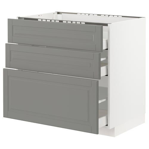 METOD メトード ベースキャビネット コンロ用/引き出し前部3/引き出し3, ホワイト マキシメーラ/ボードビーン グレー, 90x60x80 cm