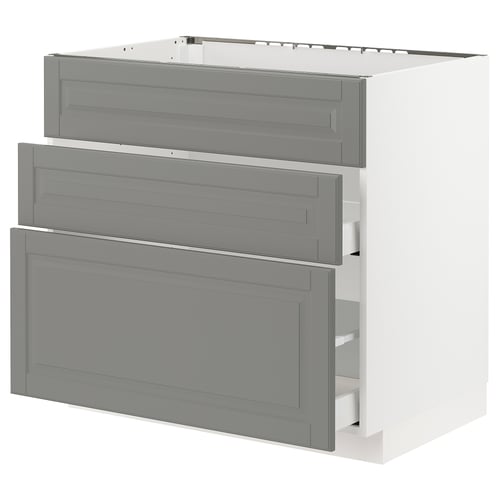 METOD メトード ベースキャビネット シンク用+引き出し前部3/引き出し2, ホワイト マキシメーラ/ボードビーン グレー, 90x60x80 cm