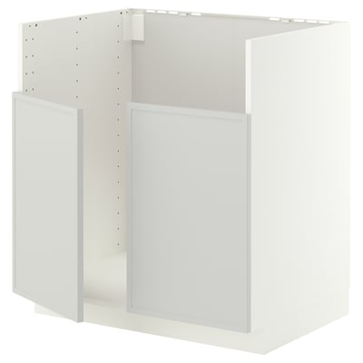 METOD メトード ベースキャビネット TALLSJÖN/タルショーン シンク用, ホワイト/アスプウッデン ライトグレー, 80x60x80 cm