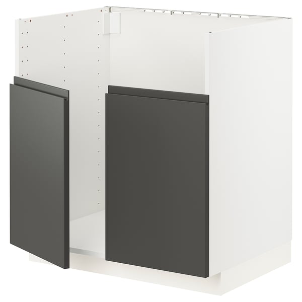 METOD メトード ベースキャビネット TALLSJÖN/タルショーン シンク用, ホワイト/ヴォックストルプ ダークグレー, 80x60x80 cm