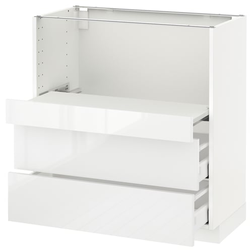 METOD メトード ベースキャビネット 引き出し式シェルフ/引き出し2付き, ホワイト マキシメーラ/リンガフルト ホワイト, 80x41x80 cm