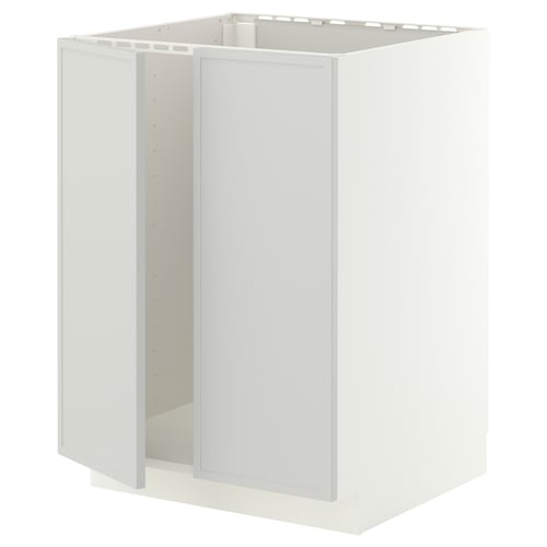 METOD メトード ベースキャビネット シンク用+扉2枚, ホワイト/アスプウッデン ライトグレー, 60x60x80 cm