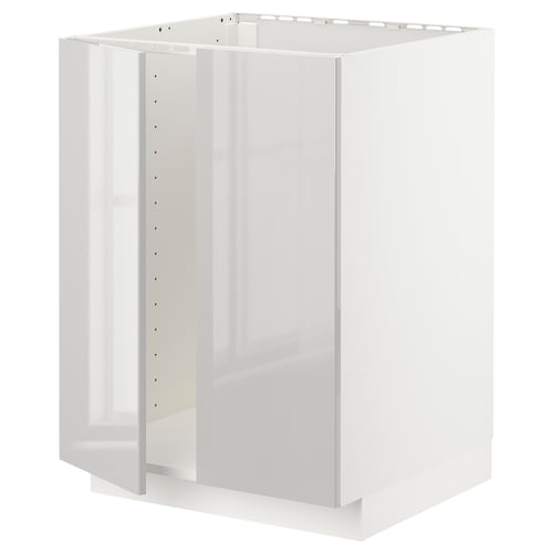 METOD メトード ベースキャビネット シンク用+扉2枚, ホワイト/リンガフルト ライトグレー, 60x60x80 cm