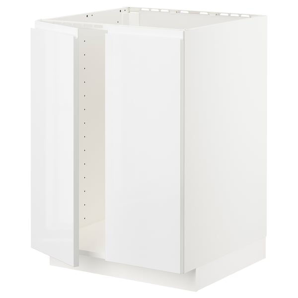 METOD メトード ベースキャビネット シンク用+扉2枚, ホワイト/ヴォックストルプ ハイグロス/ホワイト, 60x60x80 cm