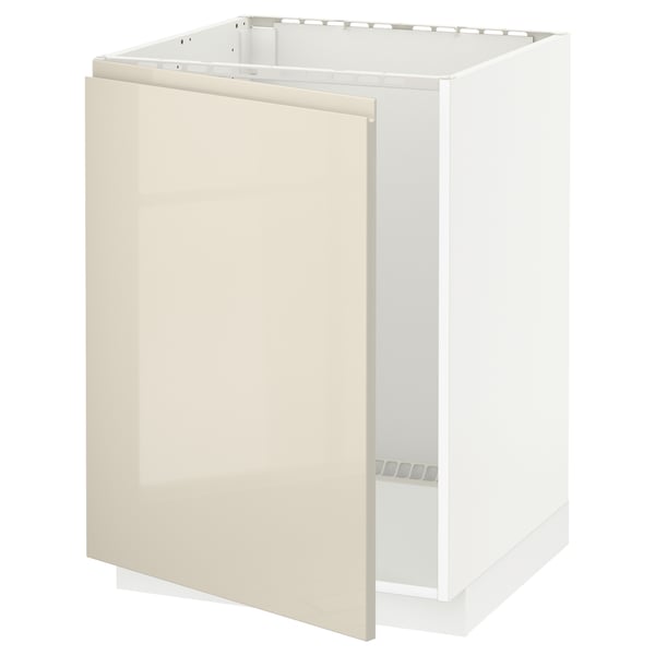 METOD メトード ベースキャビネット シンク用, ホワイト/ヴォックストルプ ハイグロスライトベージュ, 60x60x80 cm