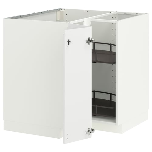 METOD メトード コーナーベースキャビネット 回転式収納付き, ホワイト/ヴォックストルプ ハイグロス/ホワイト, 88x88x80 cm
