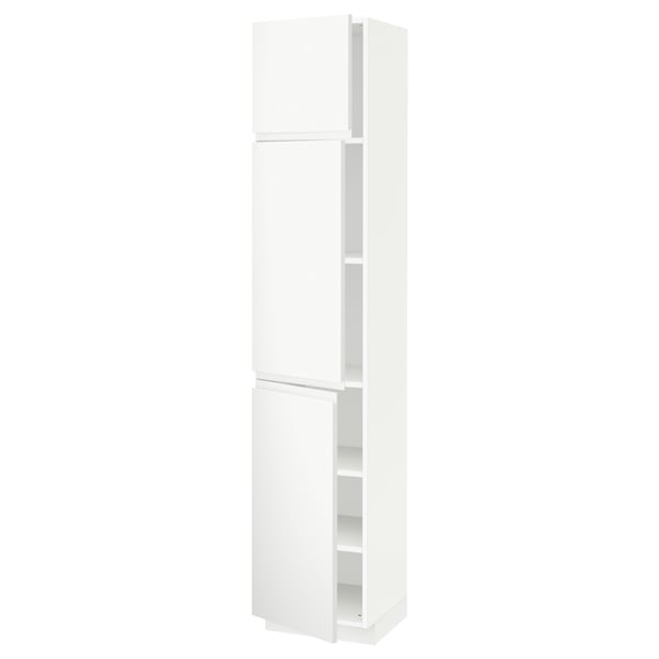 METOD メトード ハイキャビネット 棚板/扉3枚付き, ホワイト/ヴォックストルプ マットホワイト, 40x41x200 cm
