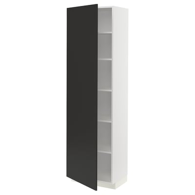 METOD メトード ハイキャビネット 棚板付き, ホワイト/ニッケボー マットチャコール, 60x41x200 cm
