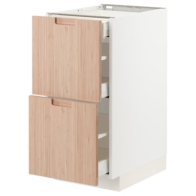 METOD メトード / MAXIMERA マキシメーラ ベースキャビネット 引き出し前部2/引き出し3, ホワイト/フロイエレード ライトバンブー, 40x60x80 cm