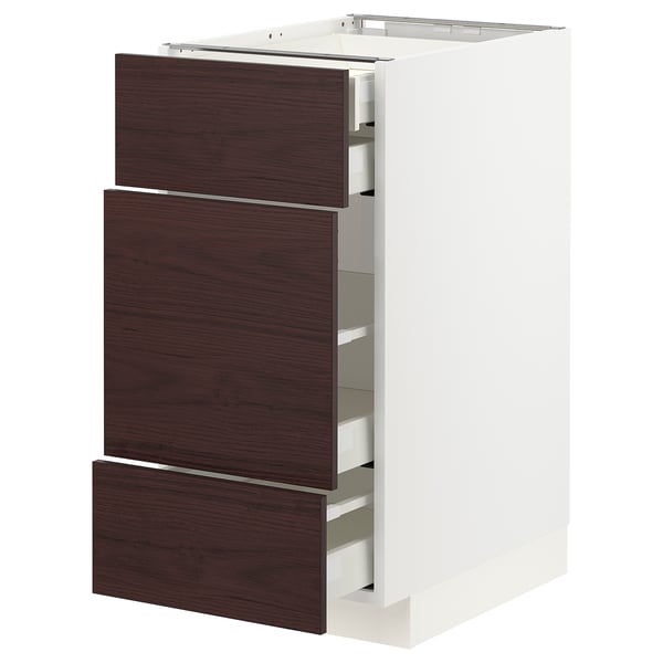 METOD メトード / MAXIMERA マキシメーラ ベースキャビネット 引き出し前部3/引き出し4, ホワイト アスケルスンド/ダークブラウン アッシュ調, 40x60x80 cm