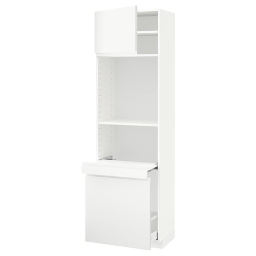 METOD メトード / MAXIMERA マキシメーラ ハイキャビネット 引き出し式収納/扉1枚付き, ホワイト/ヴォックストルプ マットホワイト, 60x41x200 cm