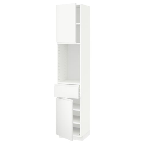 METOD メトード / MAXIMERA マキシメーラ ハイキャビネット 扉2枚+引き出し1個付き, ホワイト/ヴォックストルプ マットホワイト, 40x41x200 cm