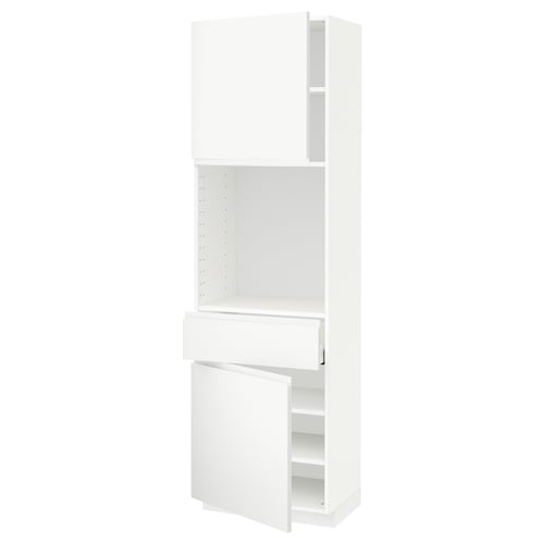 METOD メトード / MAXIMERA マキシメーラ ハイキャビネット 扉2枚+引き出し1個付き, ホワイト/ヴォックストルプ マットホワイト, 60x41x200 cm