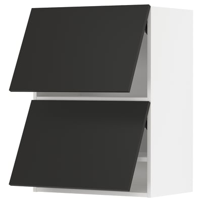 METOD メトード ウォールキャビネット 横型 扉2枚付き, ホワイト/ニッケボー マットチャコール, 60x37x80 cm