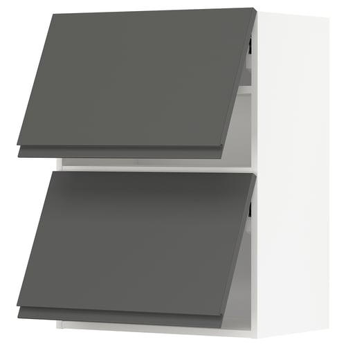 METOD メトード ウォールキャビネット 横型 扉2枚付き, ホワイト/ヴォックストルプ ダークグレー, 60x37x80 cm