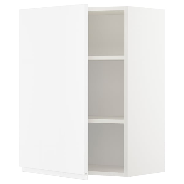 METOD メトード ウォールキャビネット 棚板付き, ホワイト/ヴォックストルプ ハイグロス/ホワイト, 60x37x80 cm